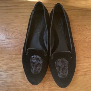 Alexander McQueen velour skull sequined flats